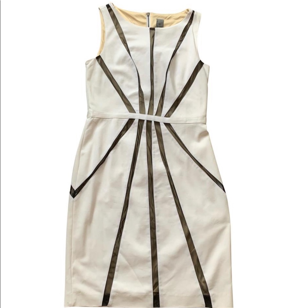 Vera Wang Starburst Cocktail Dress Stretch White Black Size 8